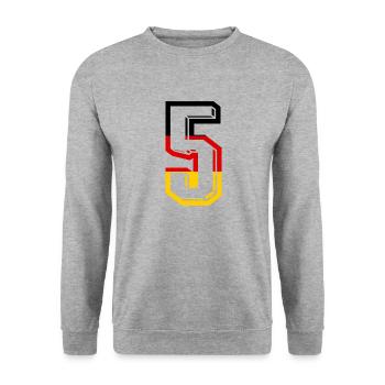 Nummer 5 Deutschland Trikot Zahl 5 Jahre - Unisex Pullover - Weißgrau meliert - Vorne - Alina (178cm) & Michal (187cm)