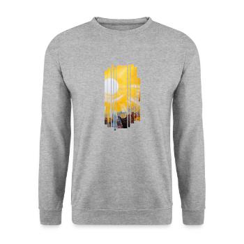Strahlendes Erwachen - Unisex Pullover - Weißgrau meliert - Vorne - Alina (178cm) & Michal (187cm)