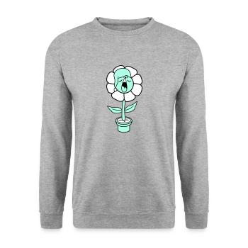 Yawning Tired Sleepy Head Flower Face Flower Pot - Unisex Sweatshirt - salt & pepper - Front - Alina (178cm) & Michal (187cm)