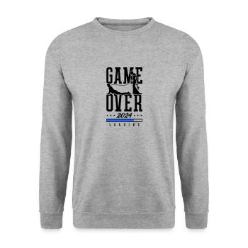 Hochzeit Loading 2024 Game Over - Unisex Pullover - Weißgrau meliert - Vorne - Alina (178cm) & Michal (187cm)