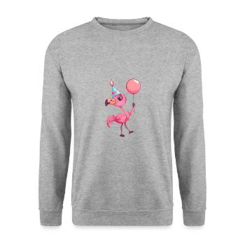 Bande dessinée d’anniversaire Flamingo - Sweat-shirt Unisexe - gris chiné - Devant - Alina (178cm) & Michal (187cm)