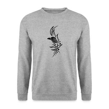 Krähe, crow, Tribal, Tattoo - Unisex Pullover - Weißgrau meliert - Vorne - Alina (178cm) & Michal (187cm)