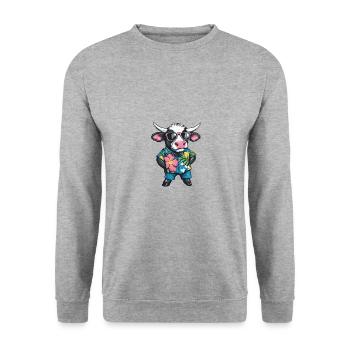 Kuh Comic Urlaub - Unisex Pullover - Weißgrau meliert - Vorne - Alina (178cm) & Michal (187cm)