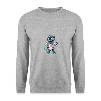 Dinosaur T-Rex Comic Holiday - Unisex Sweatshirt - salt & pepper - Front - Alina (178cm) & Michal (187cm)