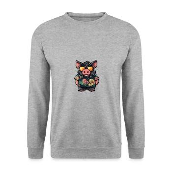 Schwein Comic Urlaub Wildschwein - Unisex Pullover - Weißgrau meliert - Vorne - Alina (178cm) & Michal (187cm)