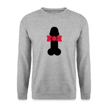 Penis Geschenk Schleife, Sir Penis - Unisex Pullover - Weißgrau meliert - Vorne - Alina (178cm) & Michal (187cm)