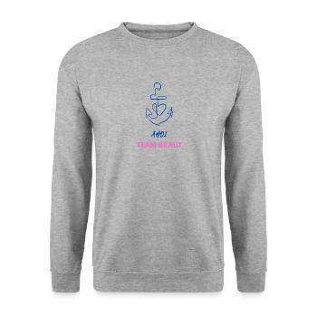 Ahoi Team Braut - JGA T-Shirt - Unisex Pullover - Weißgrau meliert - Vorne - Alina (178cm) & Michal (187cm)