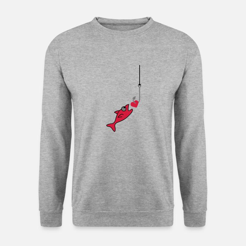 Fishing With Heart - Unisex Pullover - Weißgrau meliert