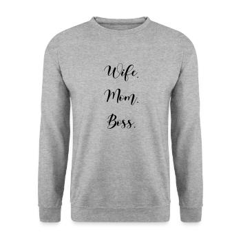 Wife maman patron - Sweat-shirt Unisexe - gris chiné - Devant - Alina (178cm) & Michal (187cm)