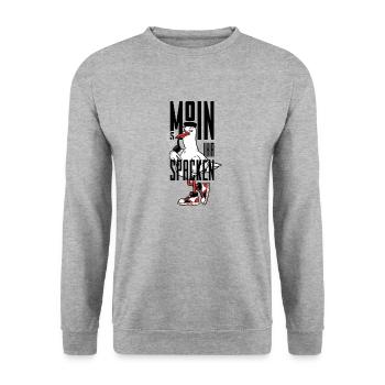 MOIN IHR SPACKEN - Unisex Pullover - Weißgrau meliert - Vorne - Alina (178cm) & Michal (187cm)
