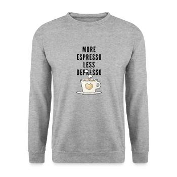 More Espresso less Depresso - Sweat-shirt Unisexe - gris chiné - Devant - Alina (178cm) & Michal (187cm)