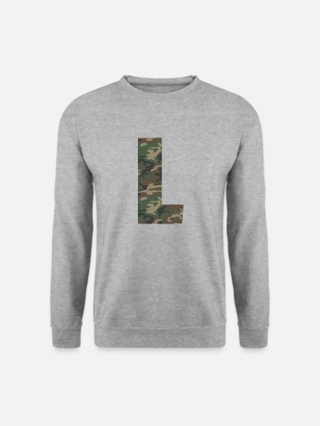 Robuster Buchstabe L im Tarnmuster! - Unisex Pullover - Weißgrau meliert
