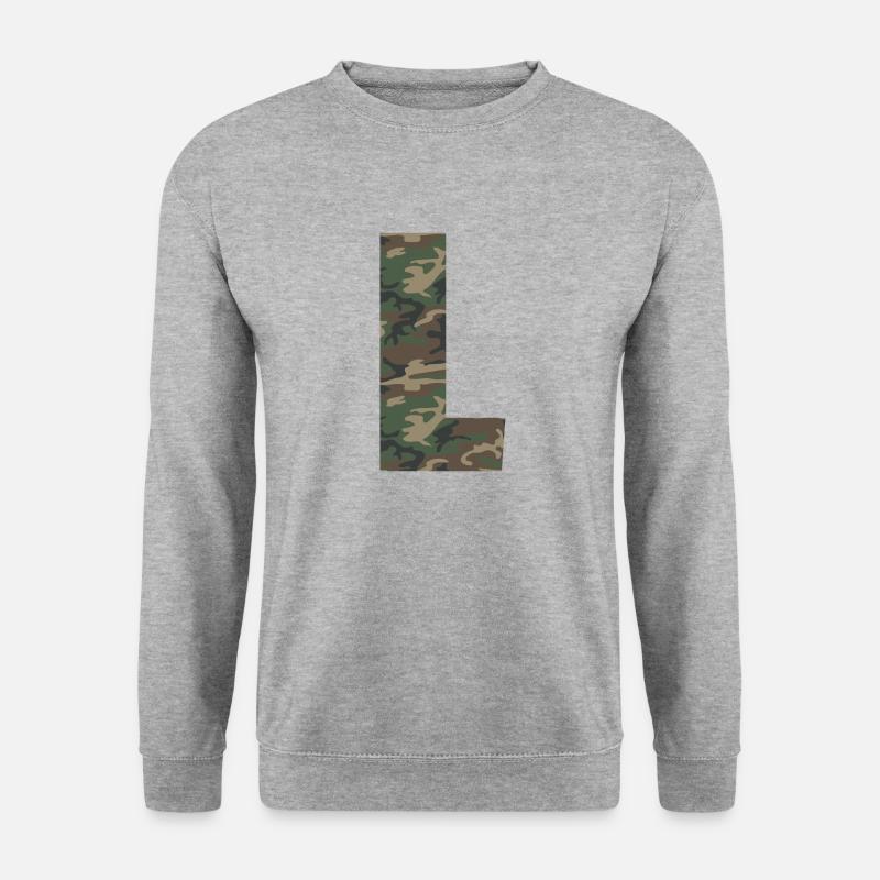 Robuster Buchstabe L im Tarnmuster! - Unisex Pullover - Weißgrau meliert