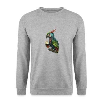 Drôle de buveur de bière, le perroquet cool - Sweat-shirt Unisexe - gris chiné - Devant - Alina (178cm) & Michal (187cm)