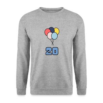 20. 20 ANS. 20e ANNIVERSAIRE. ANNIVERSAIRE 20 ANS. - Sweat-shirt Unisexe - gris chiné - Devant - Alina (178cm) & Michal (187cm)