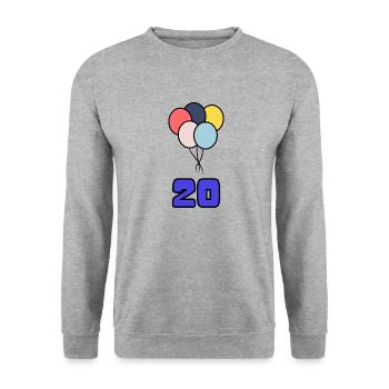 20. 20 ANS. 20e ANNIVERSAIRE. ANNIVERSAIRE 20 ANS. - Sweat-shirt Unisexe - gris chiné - Devant - Alina (178cm) & Michal (187cm)
