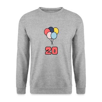 20. 20 JAHRE. 20-JÄHRIGES JUBILÄUM. 20-JÄHRIGES JUBILÄUM. - Unisex Pullover - Weißgrau meliert - Vorne - Alina (178cm) & Michal (187cm)