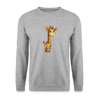 Bunte Cartoon Giraffe - Unisex Pullover - Weißgrau meliert - Vorne - Alina (178cm) & Michal (187cm)