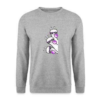 3 Llamas Chewing Gum Team Crew Friends Looking Sideways - Unisex Sweatshirt - salt & pepper - Front - Alina (178cm) & Michal (187cm)