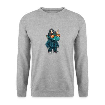Dinosaur triceratops Cool Comic - Unisex Sweatshirt - salt & pepper - Front - Alina (178cm) & Michal (187cm)