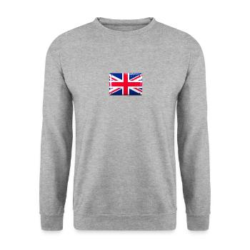 Großbritannien Flagge Fahne Blechschild-Optik - Unisex Pullover - Weißgrau meliert - Vorne - Alina (178cm) & Michal (187cm)