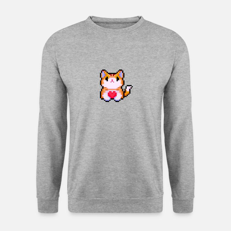 Pixelart Cat with Heart - Unisex Pullover - Weißgrau meliert