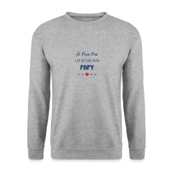 Je peux pas j'ai bêtise avec papy - Sweat-shirt Unisexe - gris chiné - Devant - Alina (178cm) & Michal (187cm)
