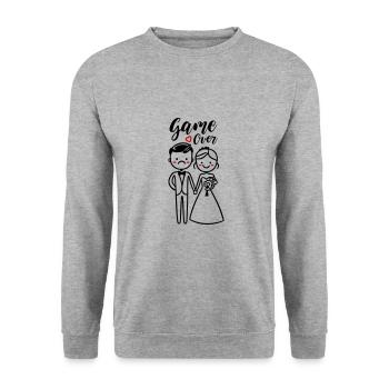 Hochzeit Game Over Bräutigam Braut - Unisex Pullover - Weißgrau meliert - Vorne - Alina (178cm) & Michal (187cm)
