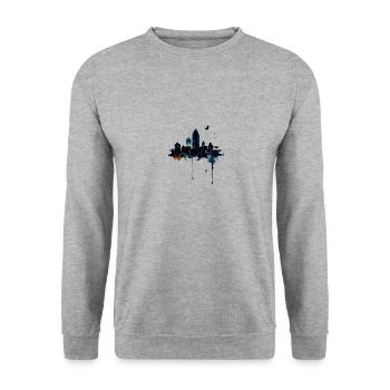 skyline,stadt,tinte,graffiti,urban - Unisex Pullover - Weißgrau meliert - Vorne - Alina (178cm) & Michal (187cm)