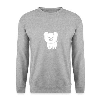 Niedliches kleines Schweinchen - Unisex Pullover - Weißgrau meliert - Vorne - Alina (178cm) & Michal (187cm)