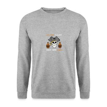 Pirat Rum Totenkopf Geschenk Spruch - Unisex Pullover - Weißgrau meliert - Vorne - Alina (178cm) & Michal (187cm)