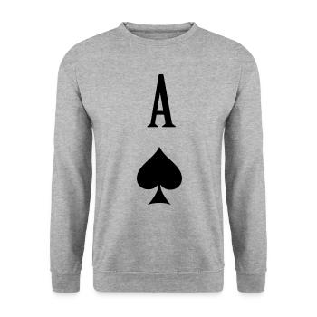Pik-Ass Karte zum Pokern spielen - Unisex Pullover - Weißgrau meliert - Vorne - Alina (178cm) & Michal (187cm)