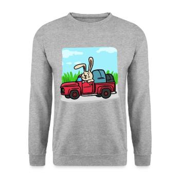 Bunny avec la voiture pendant le voyage - Sweat-shirt Unisexe - gris chiné - Devant - Alina (178cm) & Michal (187cm)
