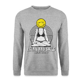 Smiley while relaxing with yoga in the lotus position - Unisex Sweatshirt - salt & pepper - Front - Alina (178cm) & Michal (187cm)