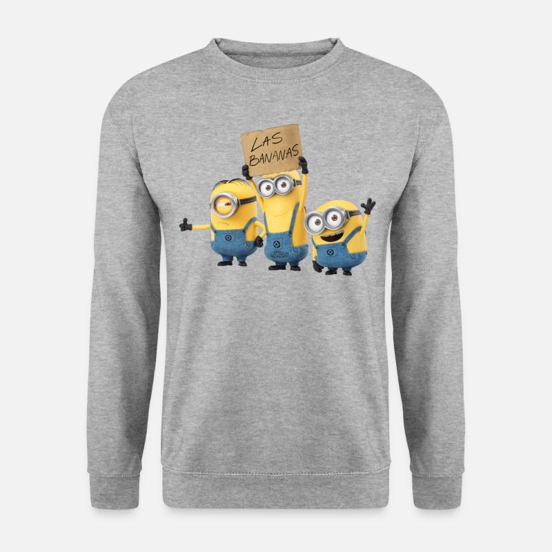 Minions Drei Fröhliche Minions Mit Schild - Unisex Pullover - Weißgrau meliert