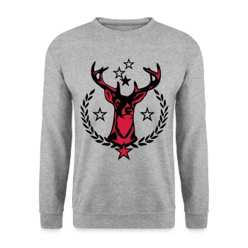 28 Hirsch Lorbeerkranz Sterne - Unisex Pullover - Weißgrau meliert - Vorne - Alina (178cm) & Michal (187cm)
