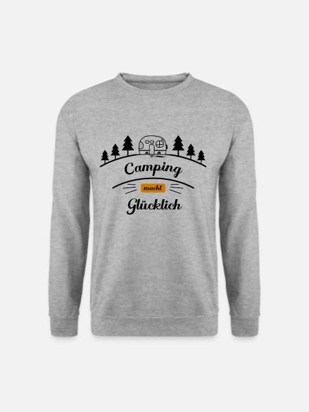 Camping macht Glücklich- Wohnwagen - Unisex Pullover - Weißgrau meliert