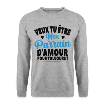Veux Tu Être Mon Parrain D'amour Annonce Grossesse - Sweat-shirt Unisexe - gris chiné - Devant - Alina (178cm) & Michal (187cm)