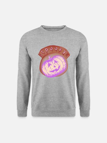 Neon-Fliederlila, lila geschnitzter Kürbis, Halloween-Design - Unisex Pullover - Weißgrau meliert