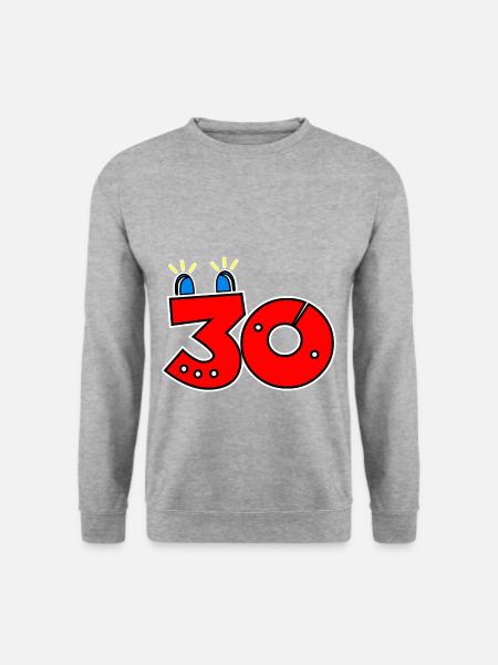 30 Blaulicht 30. Geburtstag Zahl Ziffer Lustig - Unisex Pullover - Weißgrau meliert