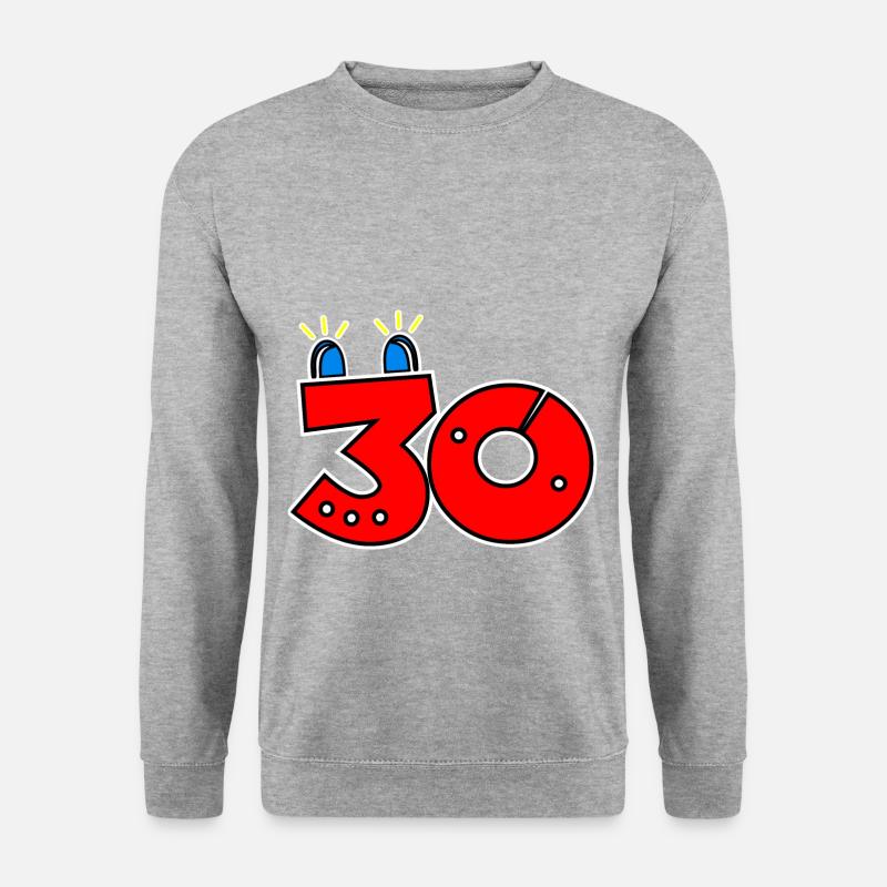 30 Blaulicht 30. Geburtstag Zahl Ziffer Lustig - Unisex Pullover - Weißgrau meliert