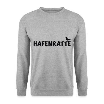Hafenratte, lustige Sprüche Küste Hamburg Nordsee - Unisex Pullover - Weißgrau meliert - Vorne - Alina (178cm) & Michal (187cm)