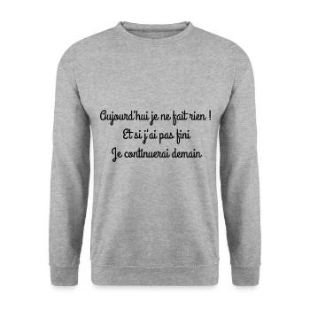 Aujourd’hui je n’e fais rien - Sweat-shirt Unisexe - gris chiné - Devant - Alina (178cm) & Michal (187cm)