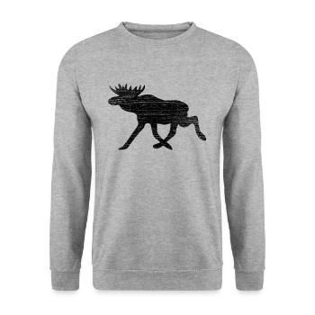Elch Skandinavien Holz retro Vintage - Unisex Pullover - Weißgrau meliert - Vorne - Alina (178cm) & Michal (187cm)