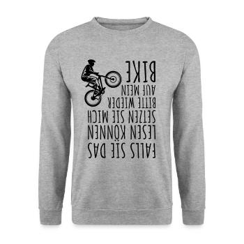MTB Mountainbike Radfahrer Bike Lustiger Spruch - Unisex Pullover - Weißgrau meliert - Vorne - Alina (178cm) & Michal (187cm)