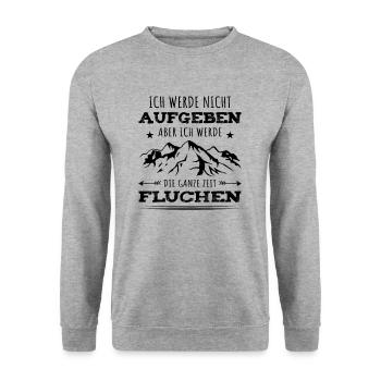 Lustiger Wander Spruch Wandern Aufgeben Fluchen - Unisex Pullover - Weißgrau meliert - Vorne - Alina (178cm) & Michal (187cm)