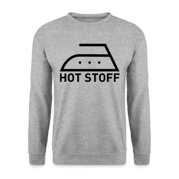 Hot Stoff T-Shirt – Wortspiel für Bügel Fans - Unisex Pullover - Weißgrau meliert - Vorne - Alina (178cm) & Michal (187cm)