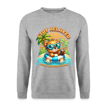 Stay Relaxed Teddybär - Unisex Pullover - Weißgrau meliert - Vorne - Alina (178cm) & Michal (187cm)