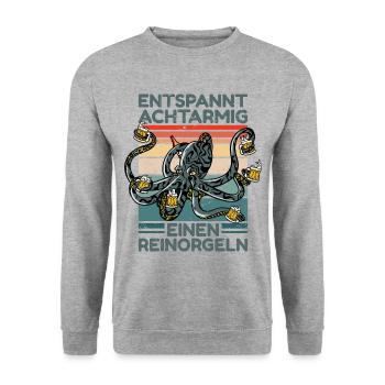 Entspannt Achtarmig Einen Reinorgeln Oktopus Meer - Unisex Pullover - Weißgrau meliert - Vorne - Alina (178cm) & Michal (187cm)