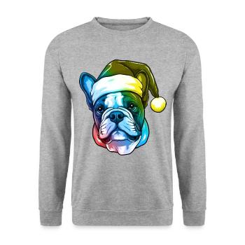 French Bulldog Dog Head Christmas Colorful - Unisex Sweatshirt - salt & pepper - Front - Alina (178cm) & Michal (187cm)